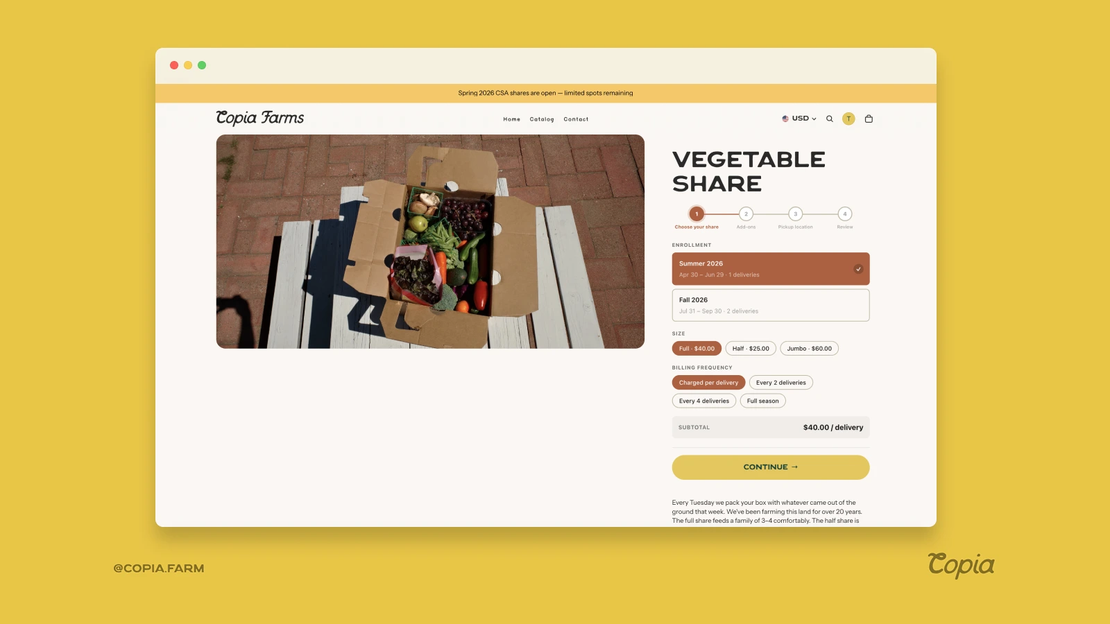 Copia share products as they appear on a Shopify storefront