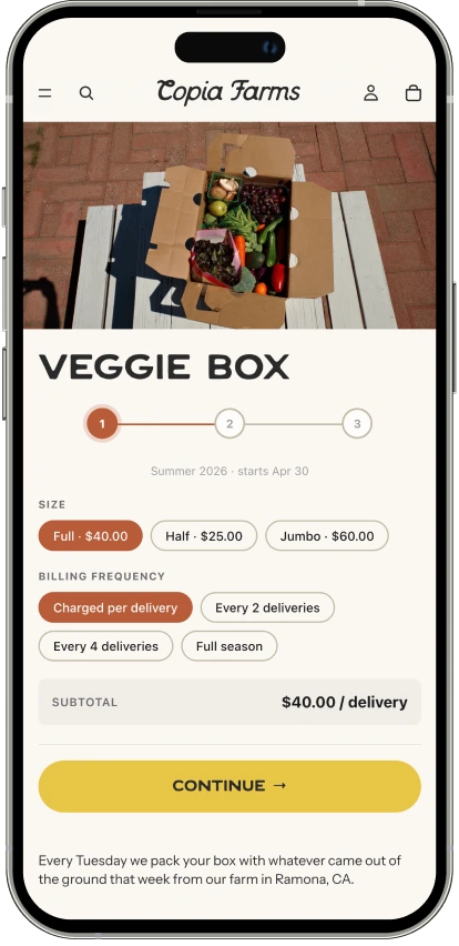Member-facing CSA share selection in Shopify